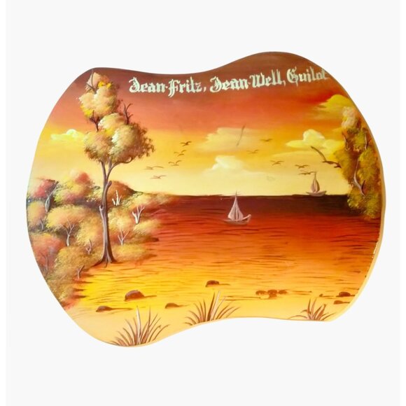 Tropical Landscape Painting Placemat Wall Art Tiki Sunset Jean Fritz  Guillot - Picture 1 of 7